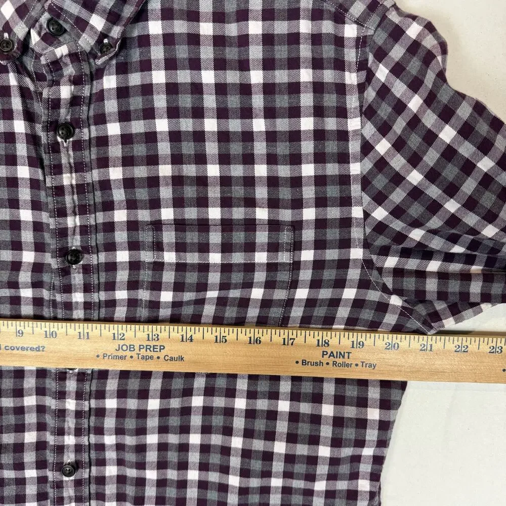 Banana Republic Shirt‎ Mens Medium Maroon White Check Luxe Flannel Grant Fit